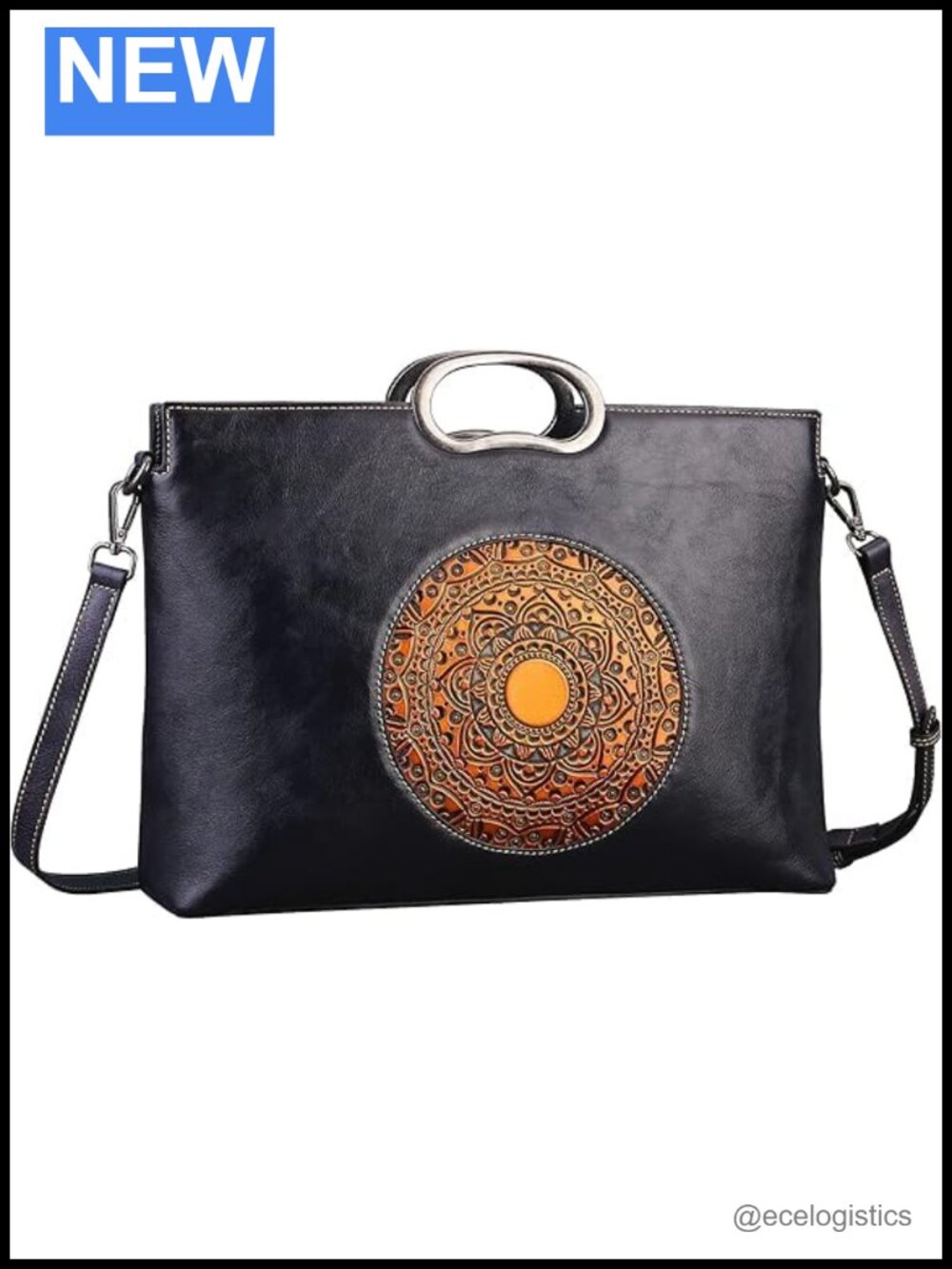 Genuine Leather Embossed Totem Crossbody Satchel Handbag